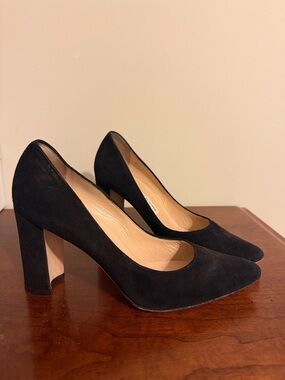 Manolo Blahnik Black Suede Pointed Block Heel Pumps